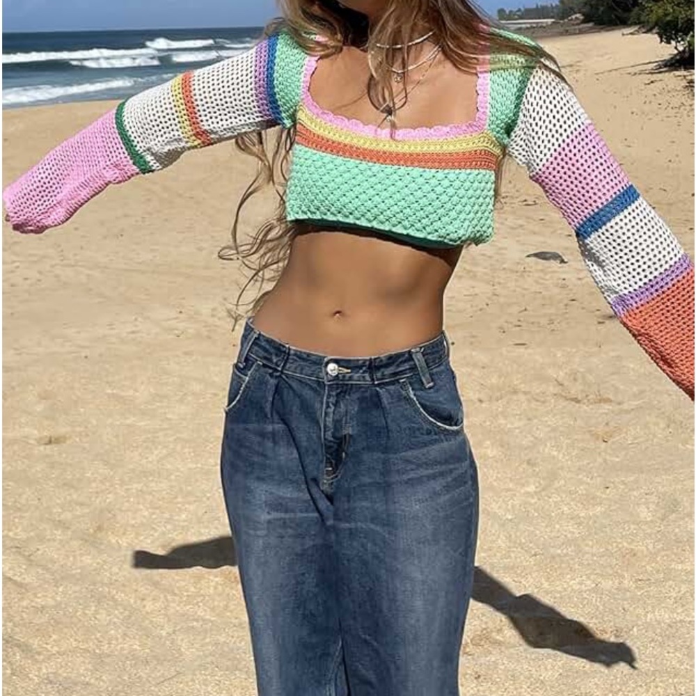 Crochet Long Sleeve Crop Top